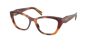 Das Bild zeigt die Prada Brille 19WV in Poppy tortoise leicht schräg von der Seite.
